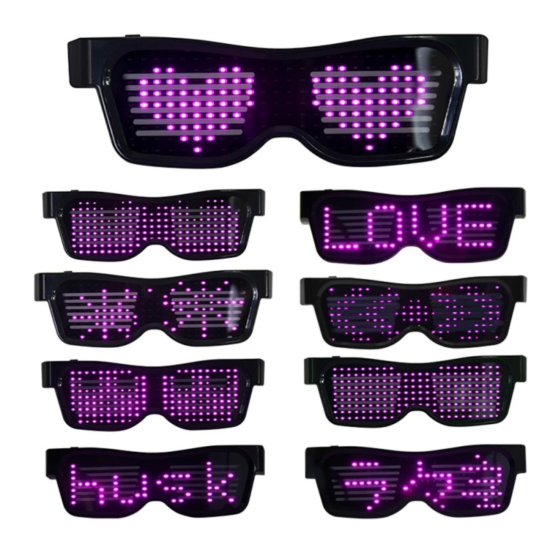 

Free ship Bluetooth Programmable LED Text USB Charging Display Glasses Dedicated Nightclub DJ Festival Party Glowing Toy Gift