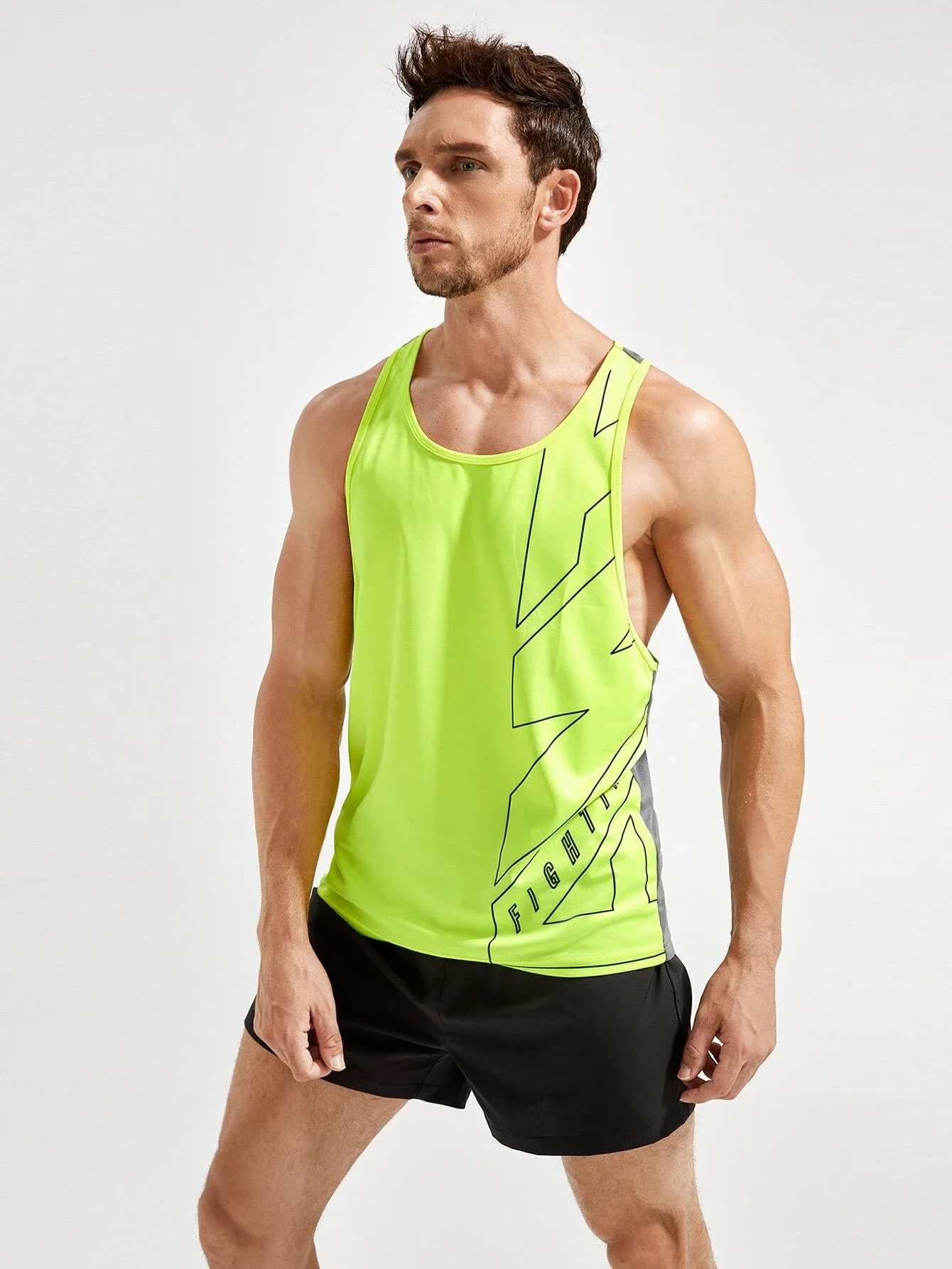 

Men Letter Graphic Color Block Sports Tank Top