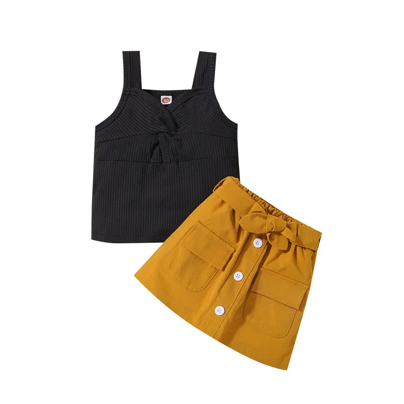 

1-5Y Girls clothes new pit strip V-neck suspender skirt two-piece suit children Girls clothing sets
