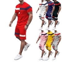 2022 summer splicing loose o neck tracksuits for men short sleeve t shirts and drawstring sports shorts casual 2 piece set 2172