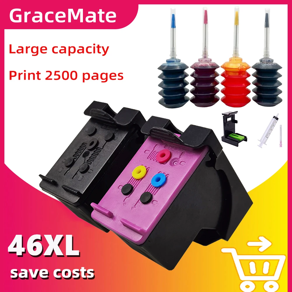 

GraceMate 46XL Ink Cartridge Compatible for hp46 HP 46 XL for Deskjet 2020HC 2520HC 2025HC 2029 2529 4729 Inkjet Printer