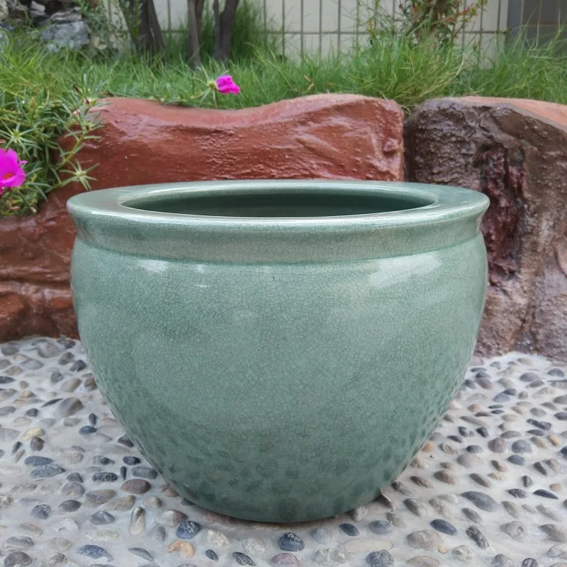 

Chinese Crack Green Plant Pot Indoor Ceramic Planter Fishbowl Decor Storage Tank Plant Pot 30cm 12 Inch Pots for Plants Office