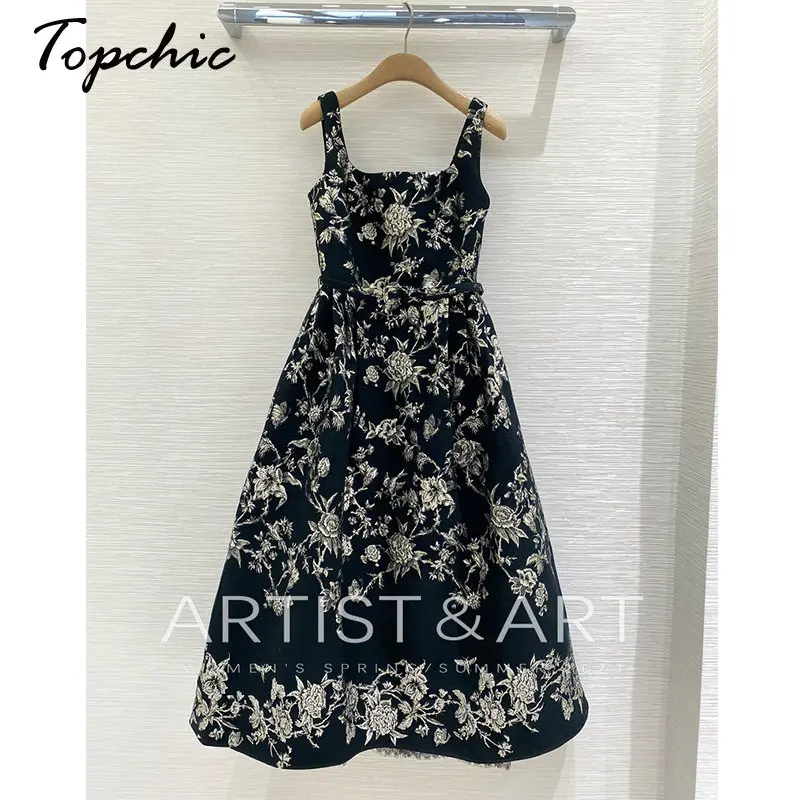 Vintage Black Jacquard Dress for Women 2023 Spring Summer Elegant Lace Patchwork Midi Dresses High-end Vestidos Para Mujer