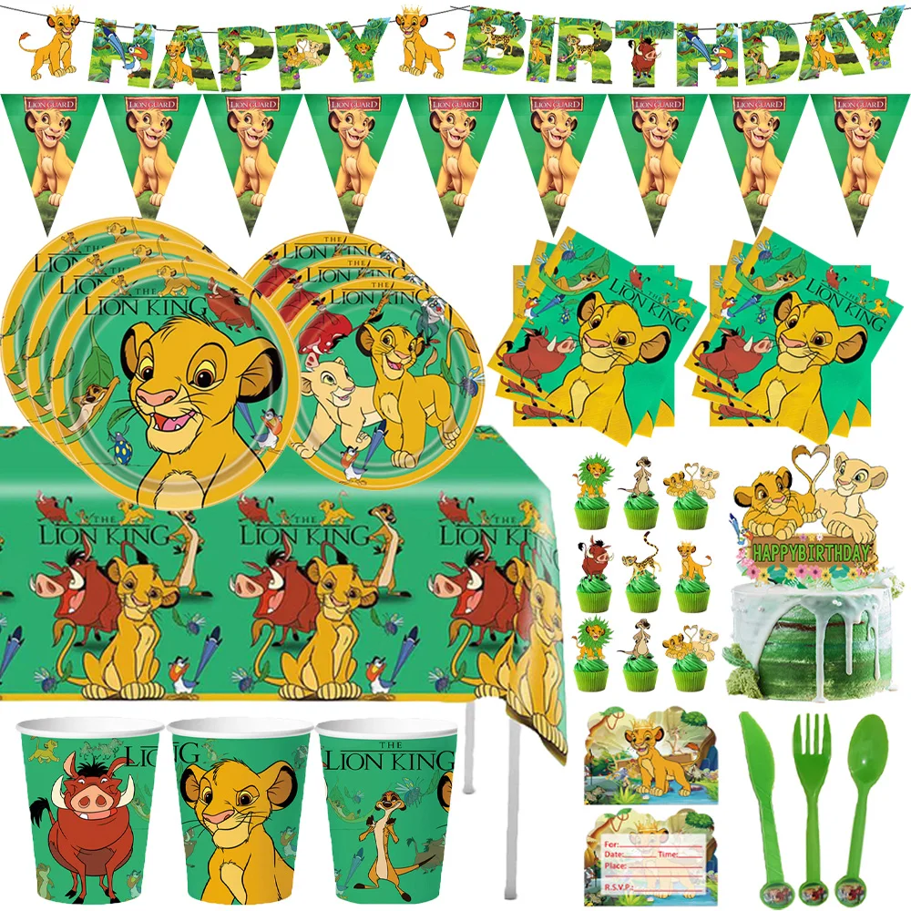 

Lion King Simba Party Decorations Disposable Tableware Cup Plate Napkin Tablecloth Cake Topper Banner for Kids Party Supplies