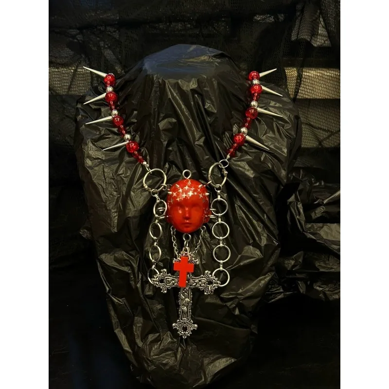 Новая красная кровь стеклянная бусина кукла голова ожерелье субкультурные