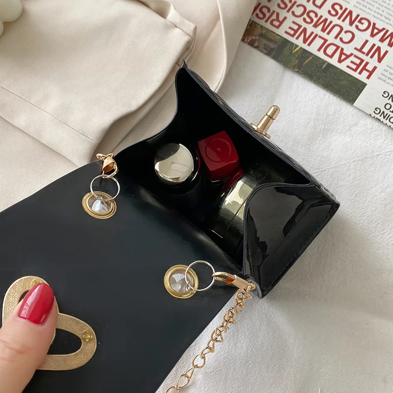 Women Mini Handbag New Elegant Shoulder Messenger Portable Chain Bag Girl PVC Jelly Bag Pearl Crossbody Rhombus Small Square Bag