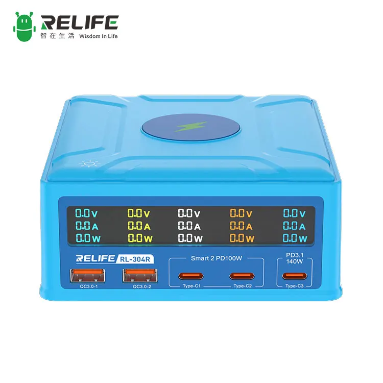 Фото RELIFE RL-304R 260 Вт GaN флэш-зарядка, многопортовый выход, сенсорный цветной ЖК-дисплей, беспроводная зарядка для мобильных телефонов и планшетов №2