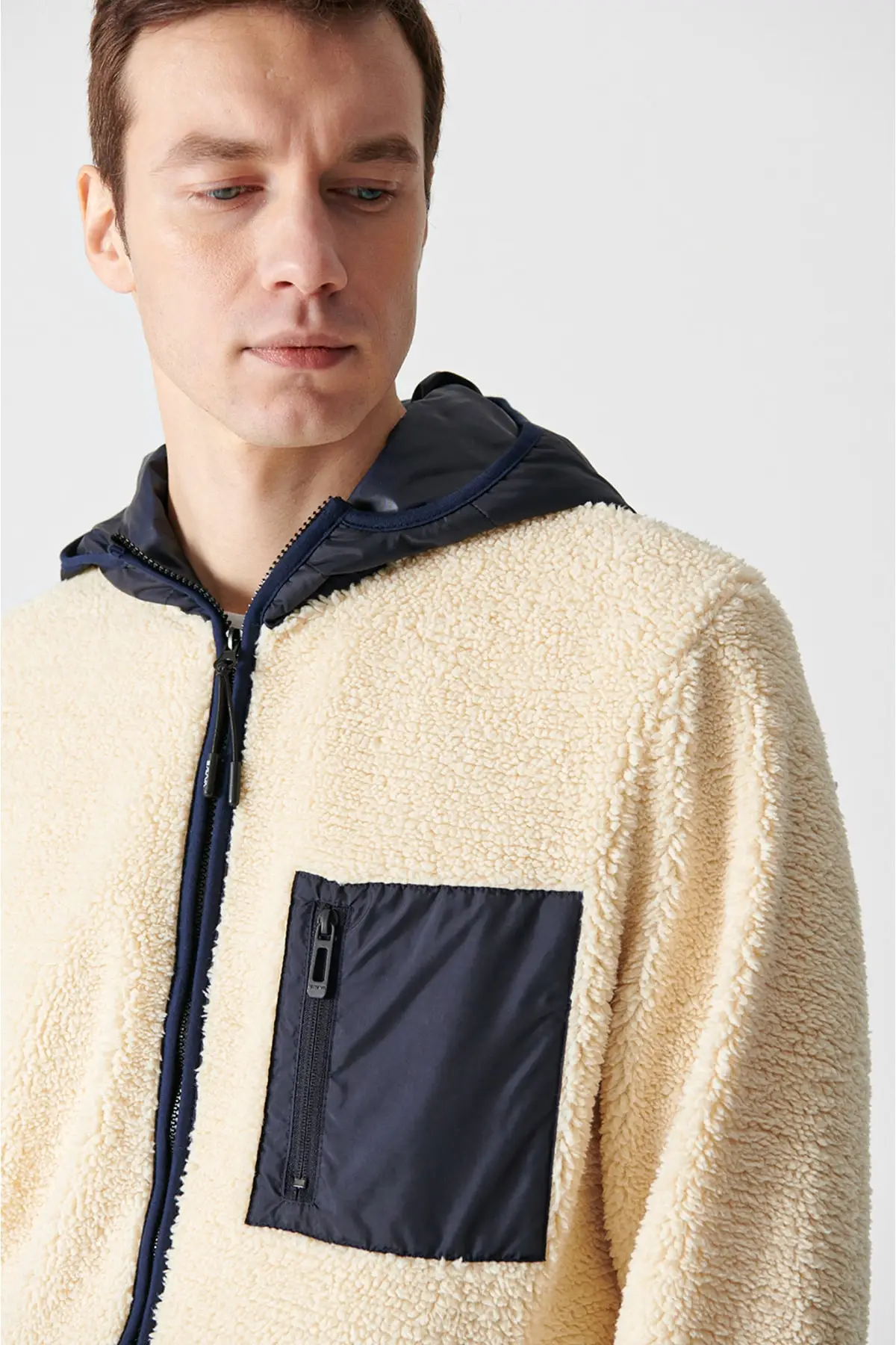 Men's Ecru Hooded Collar Plusus A12y6098