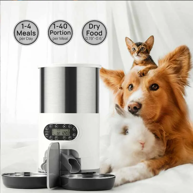 

APP автоматическая кормушка для кошки дозатор сухой еды для домашних животных, двойные чаши для двух кошек, щенков, собак с WiFi, Таймер подачи, ...