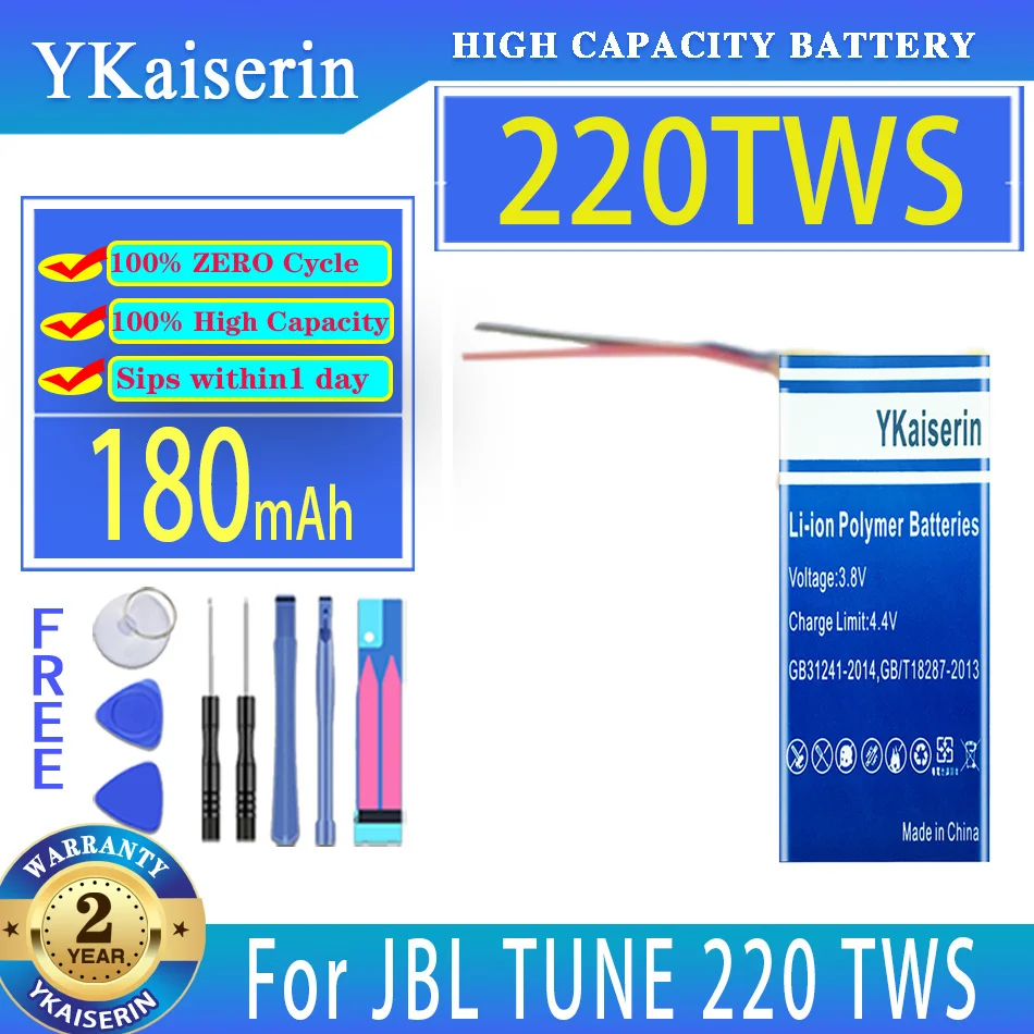

YKaiserin 180mAh Replacement Battery For JBL TUNE 220 TWS 220TWS 225TWS 225 TWS Accumulator 2-Wire Digital Batteries