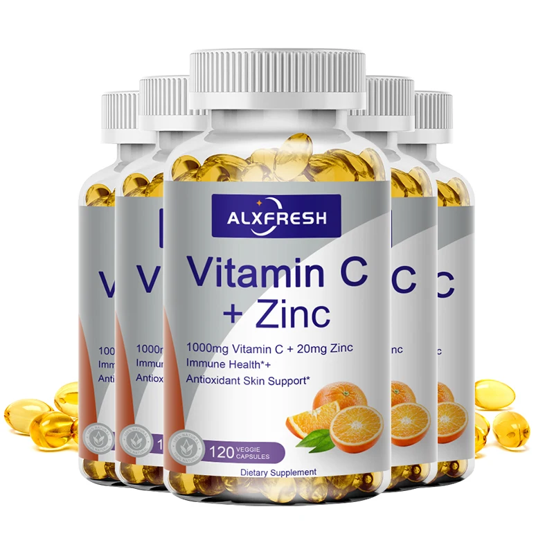 

Alxfresh 120PCS Organic Vitamin C+Zinc Capsules Supplements Antioxidant Immune Pigmentation Support Anti-wrinkle Whitening Skin
