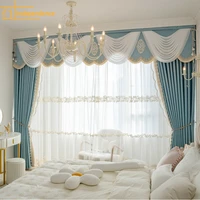 french curtains for living dining room bedroom new high precision fabric anti hook wedding room blue curtain head custom luxury