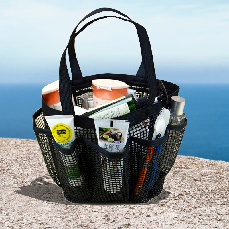 

Large Capacity Beach Mesh Bag Cosmetic Slippers Towel Storage Bag Portable Multifunction Outdoor Tote Bag Durable with 8 Pockets