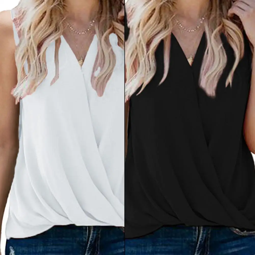 

SHEREAL Women Vest Solid Color Pleats Summer Slim-fitting Temperament T-shirt for Daily Wear