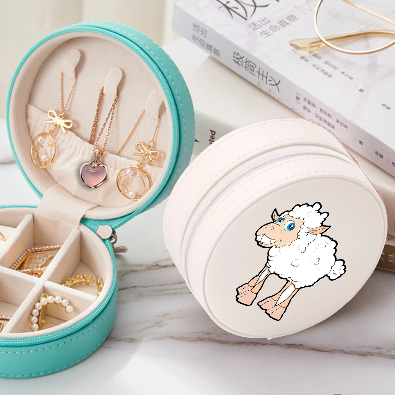 

Sheep Jewelry Storage Box Organizer Display Travel Jewelry Case Boxes Flower Leather Earrings Necklace Ring Organizer for Gift