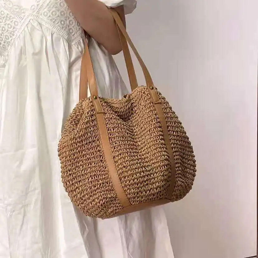 Bohemian Rattan Beach Bags for Women 2022 Overlarge Woven Straw Bag Designer Handbags Bali Travel Shoulder Bag Shopper Tote New