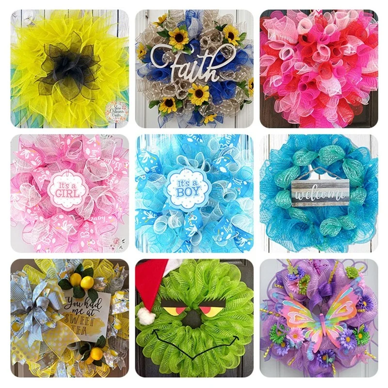 Спиральная края ленты из полипропилена сетка Рождественский венок изготовление