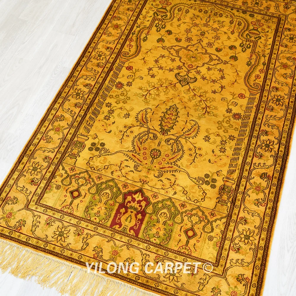 91x152 см античный Шелковый коврик ручной работы с деревом золотые восточные