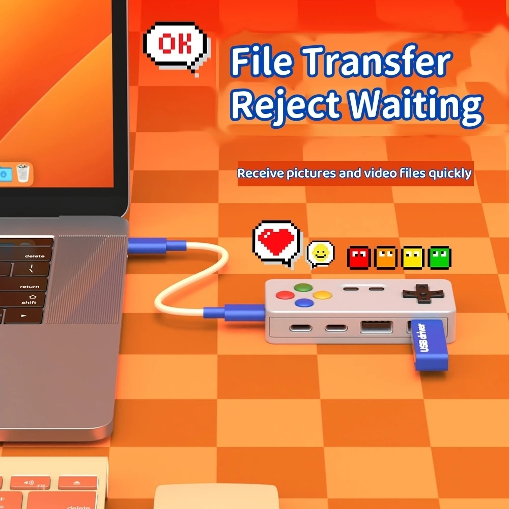 Расширение GamePad Shape Design HUB Мышь Клавиатура Мультяшный USB-конвертер Разъем 4 в 1 Type-C