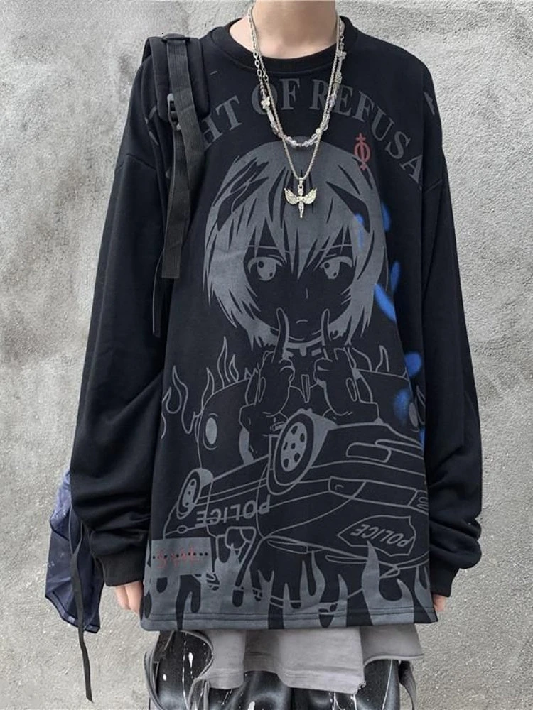 

Футболка Мужская/Женская с длинным рукавом, топ в стиле ретро, с принтом аниме, в стиле хип-хоп, в стиле High Street, темная Студенческая парная фут...