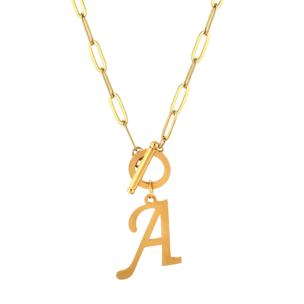 

Цепочка Из Нержавеющей Стали MinaMaMa с большим буквенным кулоном ожерелья для женщин с буквами алфавита имени инициала Ювелирные изделия Gfit