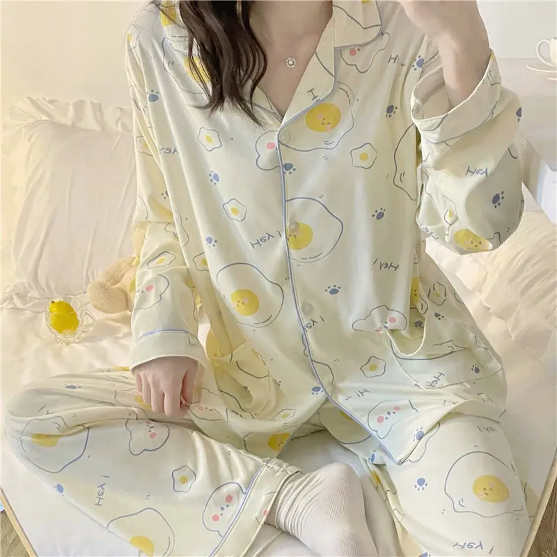 

New Korean Ins Lovely Sweet Bear Pajamas Female Autumn and Winter Student Cardigan Long Sleeve Home Clothes Set
