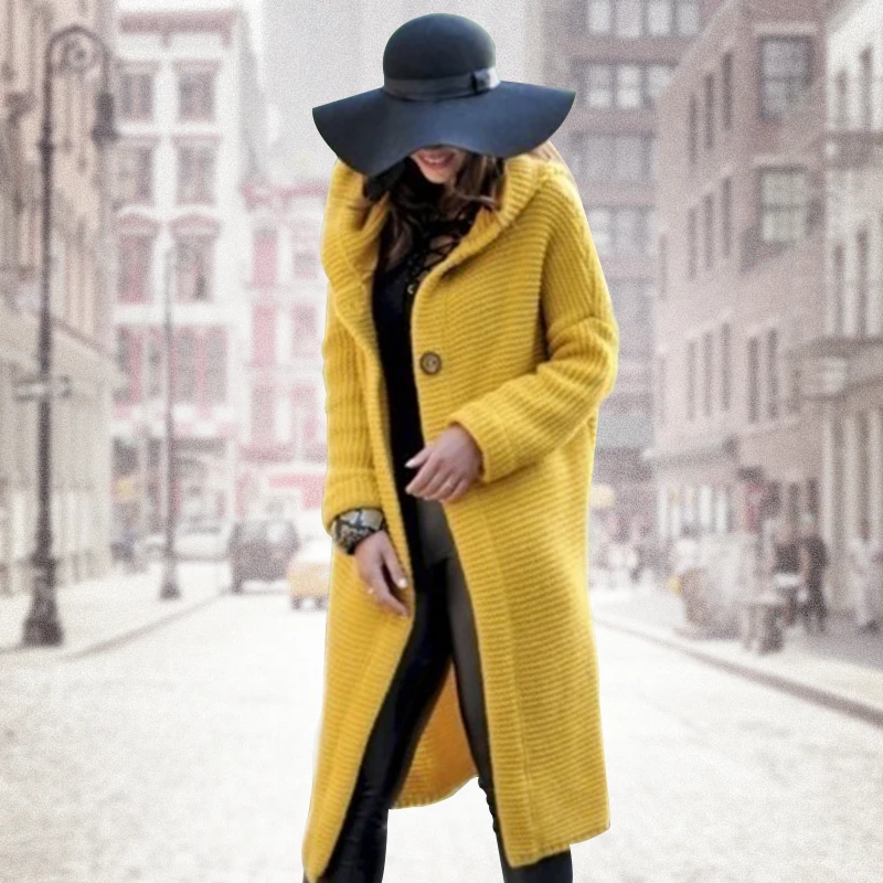 

Popular Sweater Cardigan Knitted Sweater Women's Mid length Coat