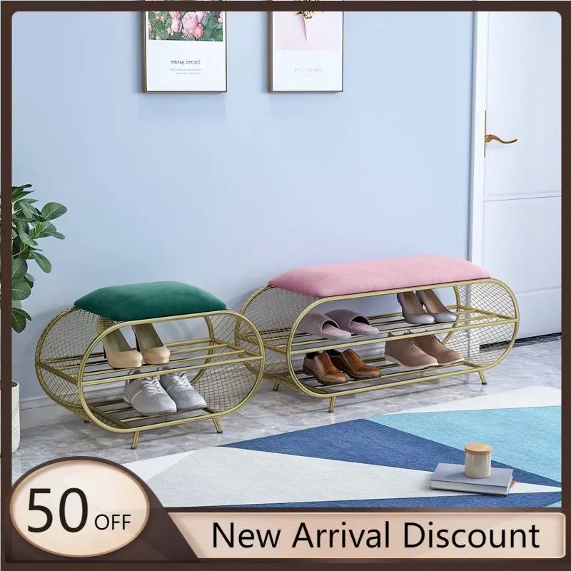 

OEIN Metal Shoe Rack Seat Creative Shoe Changing Stool Entrance Storage Shelf Space Saving Bench Hallway Cabinets Furniture
