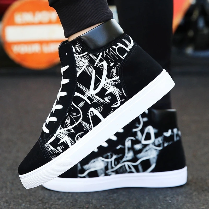 

Men Canvas High Top Sneakers Cool Street Casual Shoes Black Blue Red 2022 New