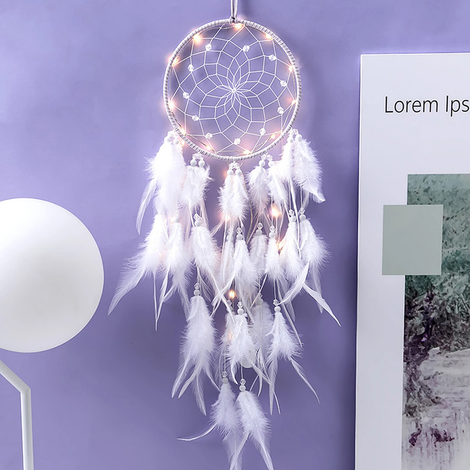 

2022 New Handmade Feathers Dream Catchers Dream Catcher with LED Light Wind Chimes Wall Hangings Bedroom Living Room Decoration