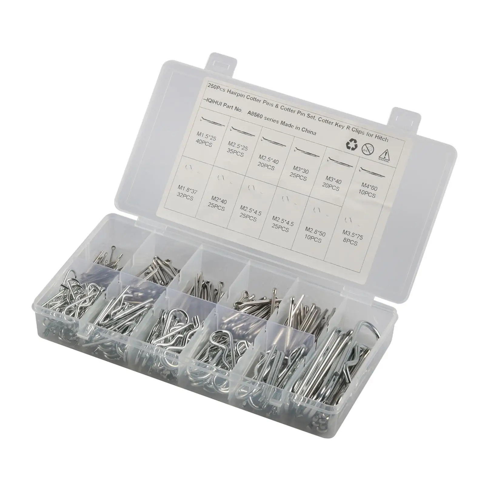 

250 Pieces Cotter Pin Spring Fastener Kit Fixings Quality Cotter Pin Hairpin Set Sturdy Hitch Pins Clips Locking Set for Carts