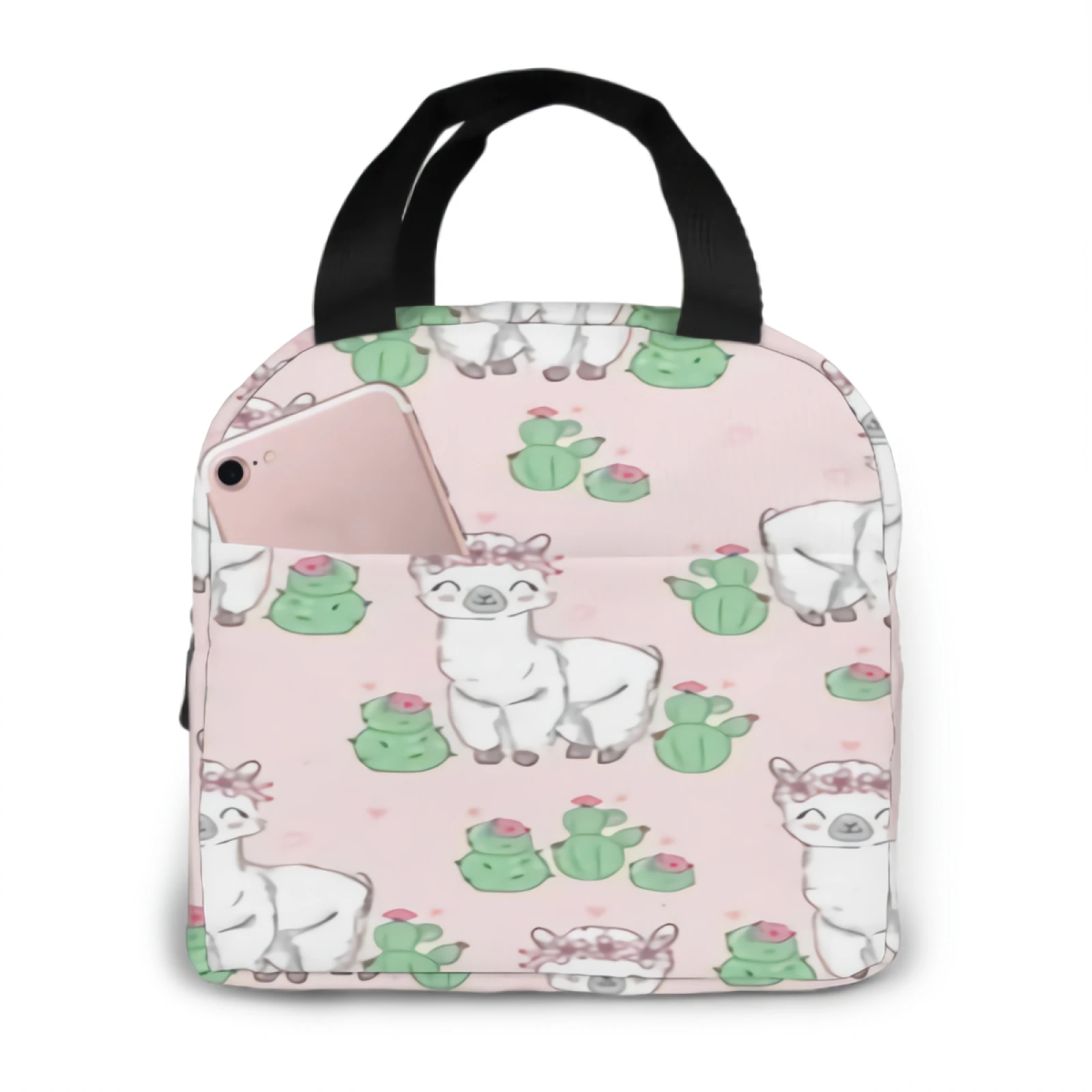 

Cute White Llama With CactusLunch Bags for Women,Leakproof Insulated Floral Lunch Box with Adjustable Shoulder Strap Reusable