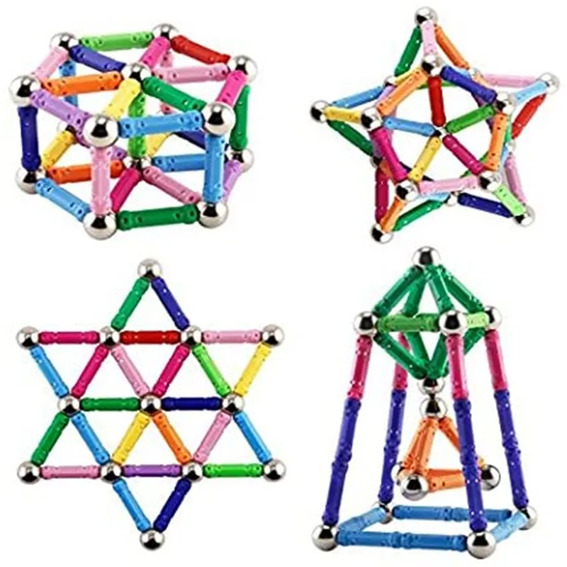 

PTSNET 100bar-30ball Magnetic Building Sticks Block Children Intelligence Learning Toys Brain Training Set for Kids Adult