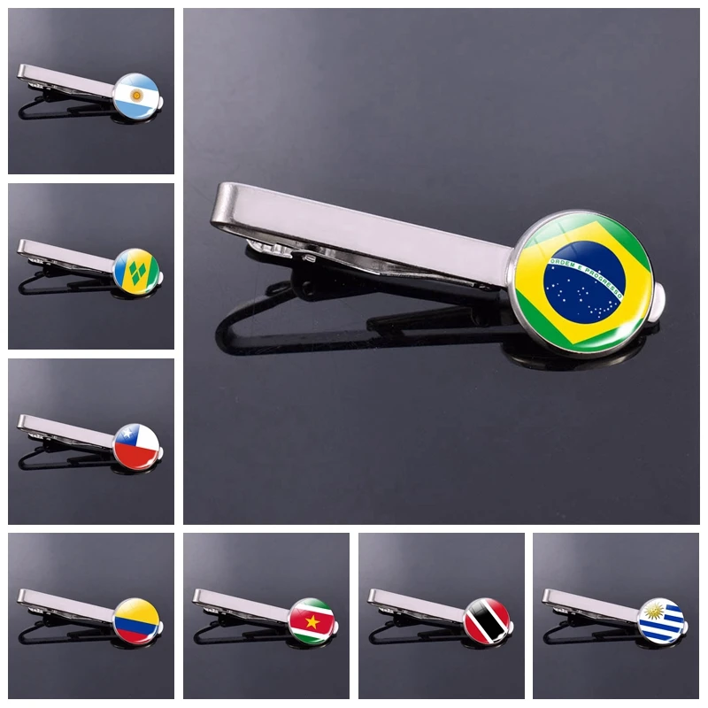 

South America Countries National Flag Tie Clips Men Fashion Metal Tie Bar Clip Brazil Chile Peru Colombia Argentina Flag Pins