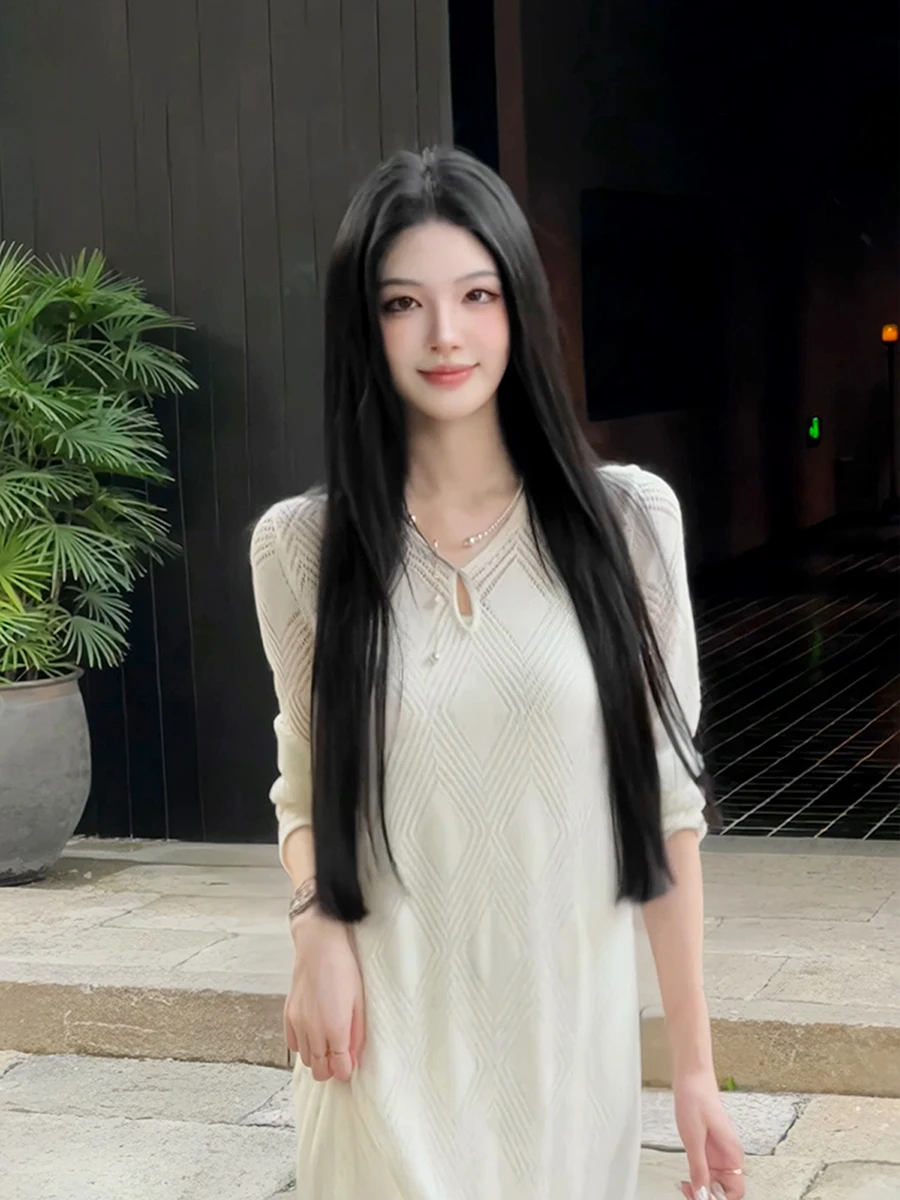 Элегантное однотонное платье во французском стиле для женщин ранняя осень 2024