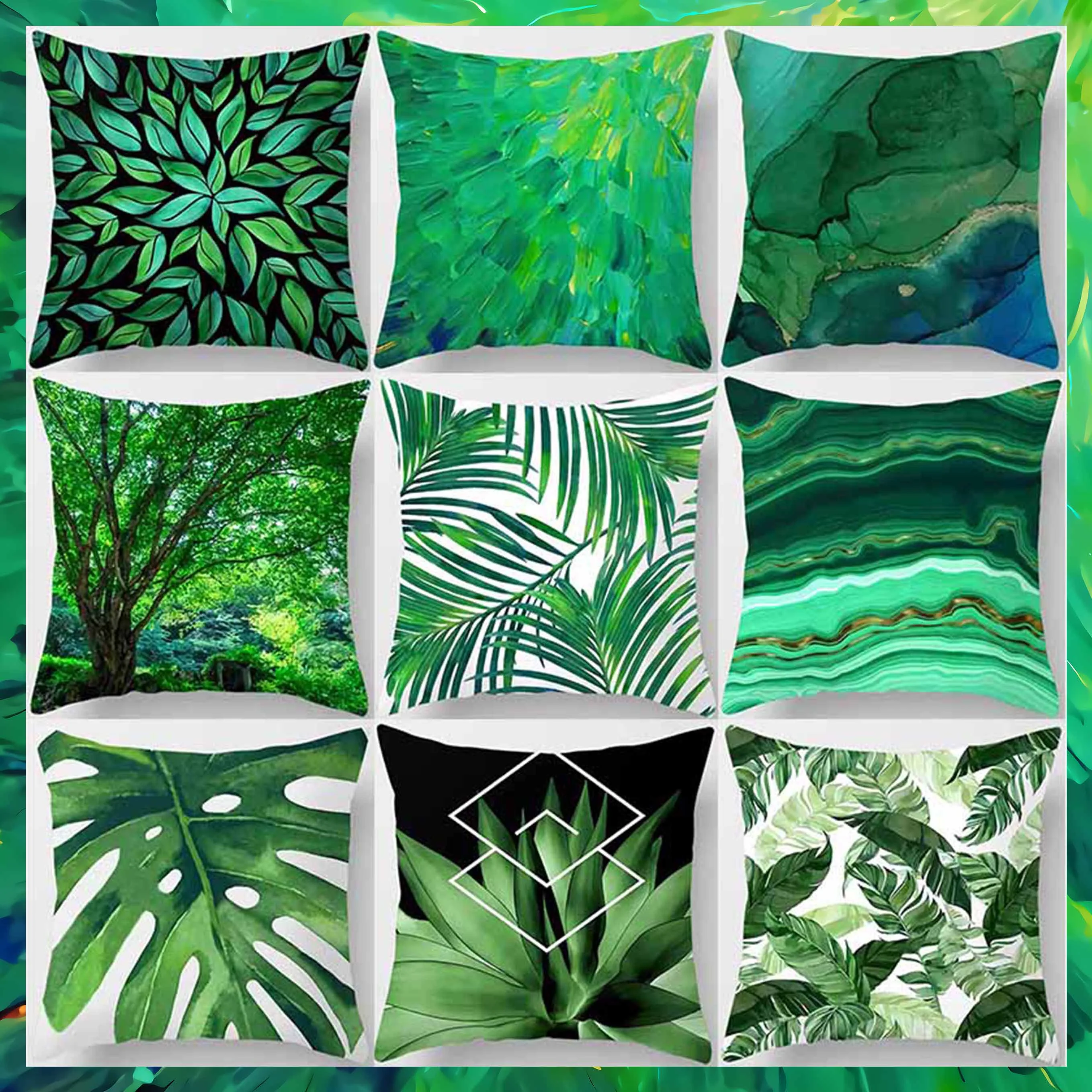 

Deep Forest Green Tone Printed Square Pillow Cover For Home Decor Car Sofa Cushion Cover