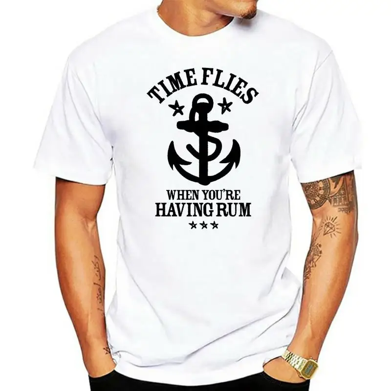 

Мужская футболка с рисунком «Время летит, когда у вас ром»-высококачественные мужские топы с принтом якоря, хипстерские футболки, футболки, ...