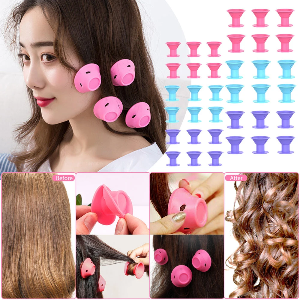 

2/10/20pcs Soft Rubber Silicone Heatless Hair Curler Twist Hair Rollers Clips Don't Hurt Hair Curls Styling Tools DIY Girl Lady