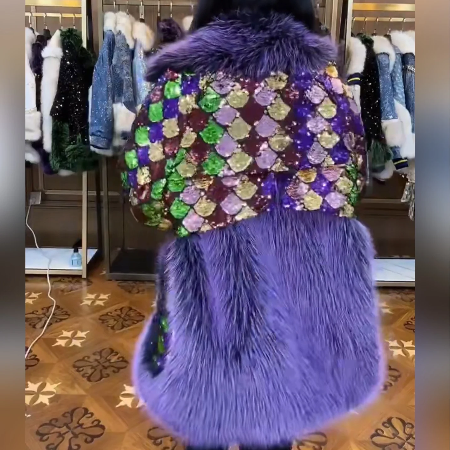 Fur Long Sleeve Female Toka Double Face Wool Leather Warm Heavy Embroidery Sequins Casual Trend Fashionable Jacket Winter