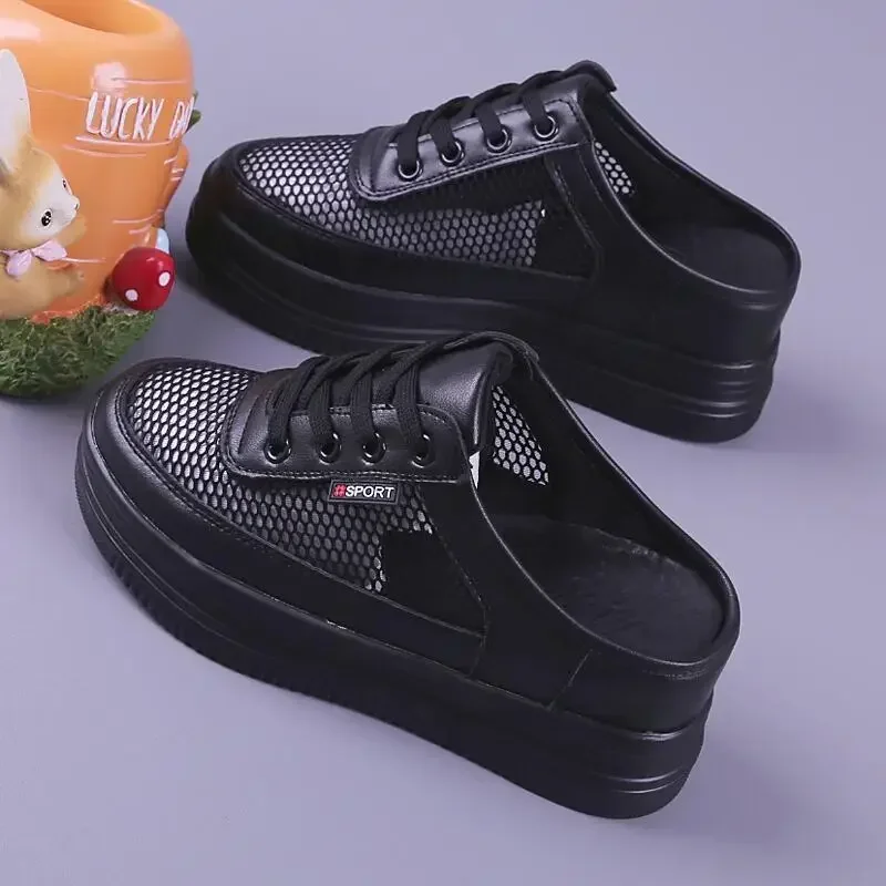 Полутапочки женские сетчатые дышащая повседневная обувь для улицы