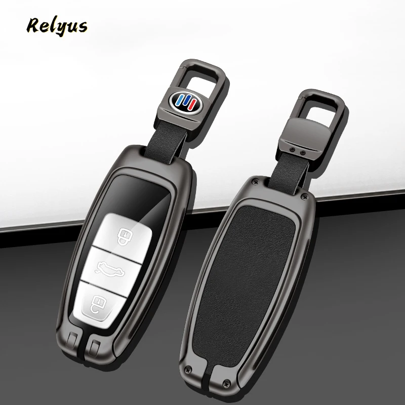 

Zinc Alloy Leather Car Remote Key Case Protector Cover Shell for Audi A3 A4 A6 A7 A8 4K B9 E-tron Q5 Q8 C8 D5 SQ8 Keyless Holder