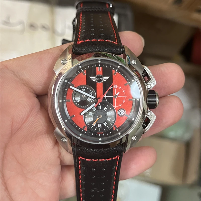 

Genuine Switzerland Luxury Sport Men sapphire military leather strap steel watch mini cooper luminous stopwatch chronograph