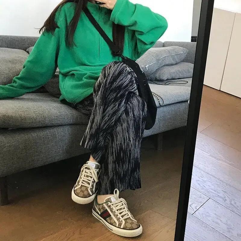 

Pants Women Summer Wide Leg Trousers Pleated Tie Dye Casual Elastic High Waist 2022 Fashion Loose Harajuku All-match Streetwear