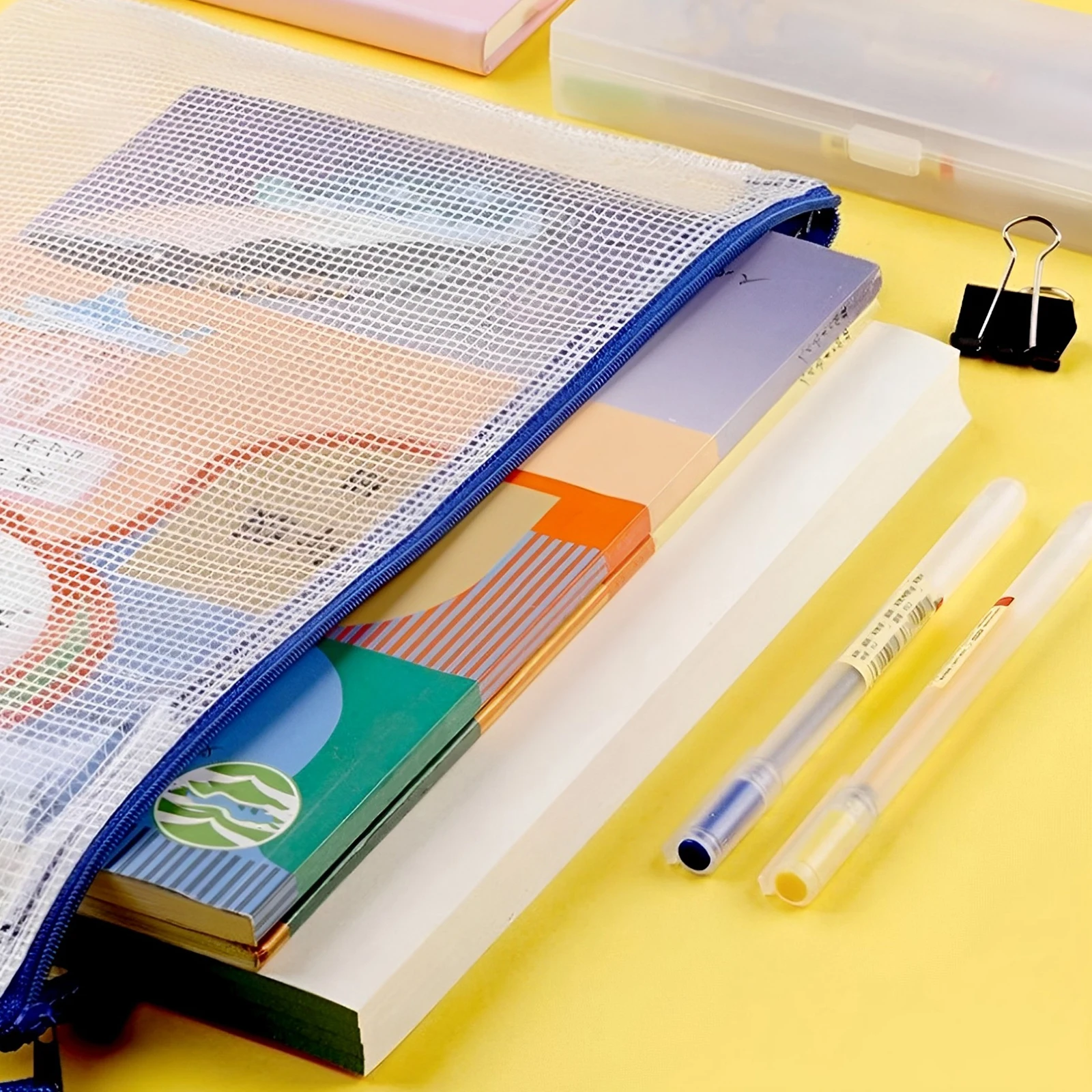 

30/24Pcs Zipper File Bags 8 Sizes and Colors Mesh Zipper Pouch Waterproof A4 Document Bag Portable Foldable Plastic Zip Folder