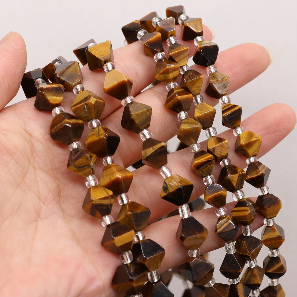

Natural Stone Semi-precious Stone Irregular Rhombus Tiger Eye Stone Beaded DIY Necklace Bracelet Making Jewelry Gift 10mm