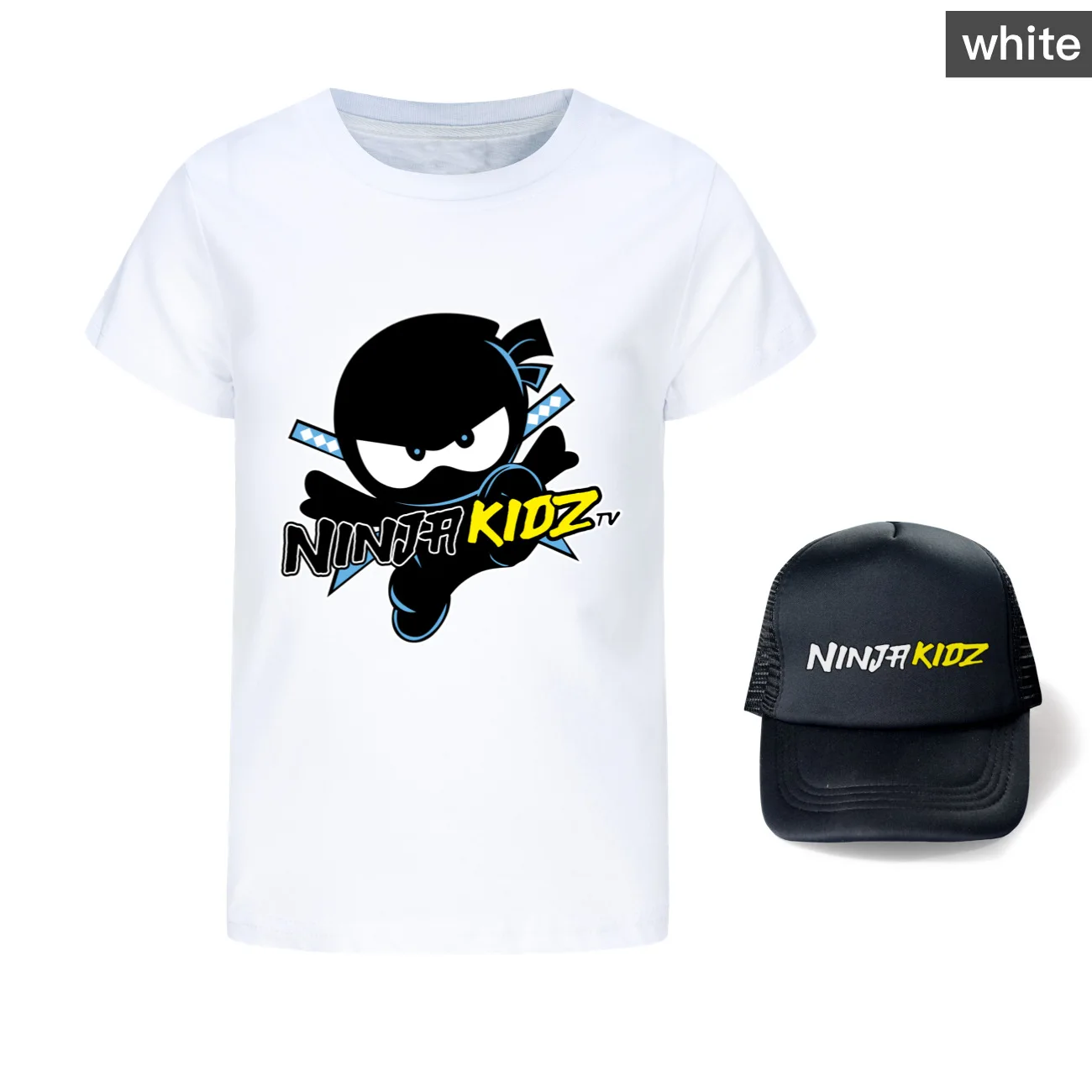 Фото Детская футболка NINJA KIDZ, хлопковая летняя детская футболка с короткими рукавами и короткими рукавами с героями мультфильмов, комплект шляпы для мальчиков, модная милая футболка в стиле аниме №2