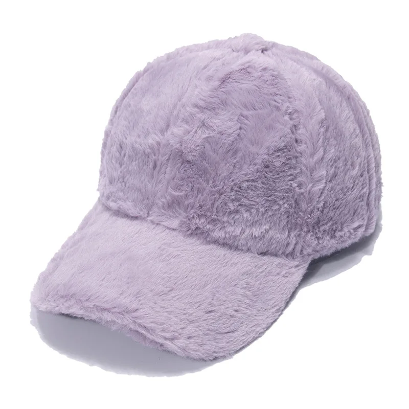 

Winter Warm Faux Fur Furry Baseball Cap Women'S Outdoor Thickened Solid Color Casual Plush Hat