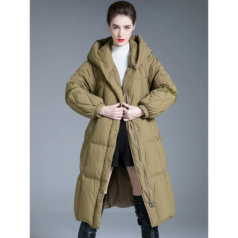 Hooded Down Jacket Women's Mid-length Winter Loose and Thin White Eiderdown Coat Puffer Jacket  Winter Coat Women