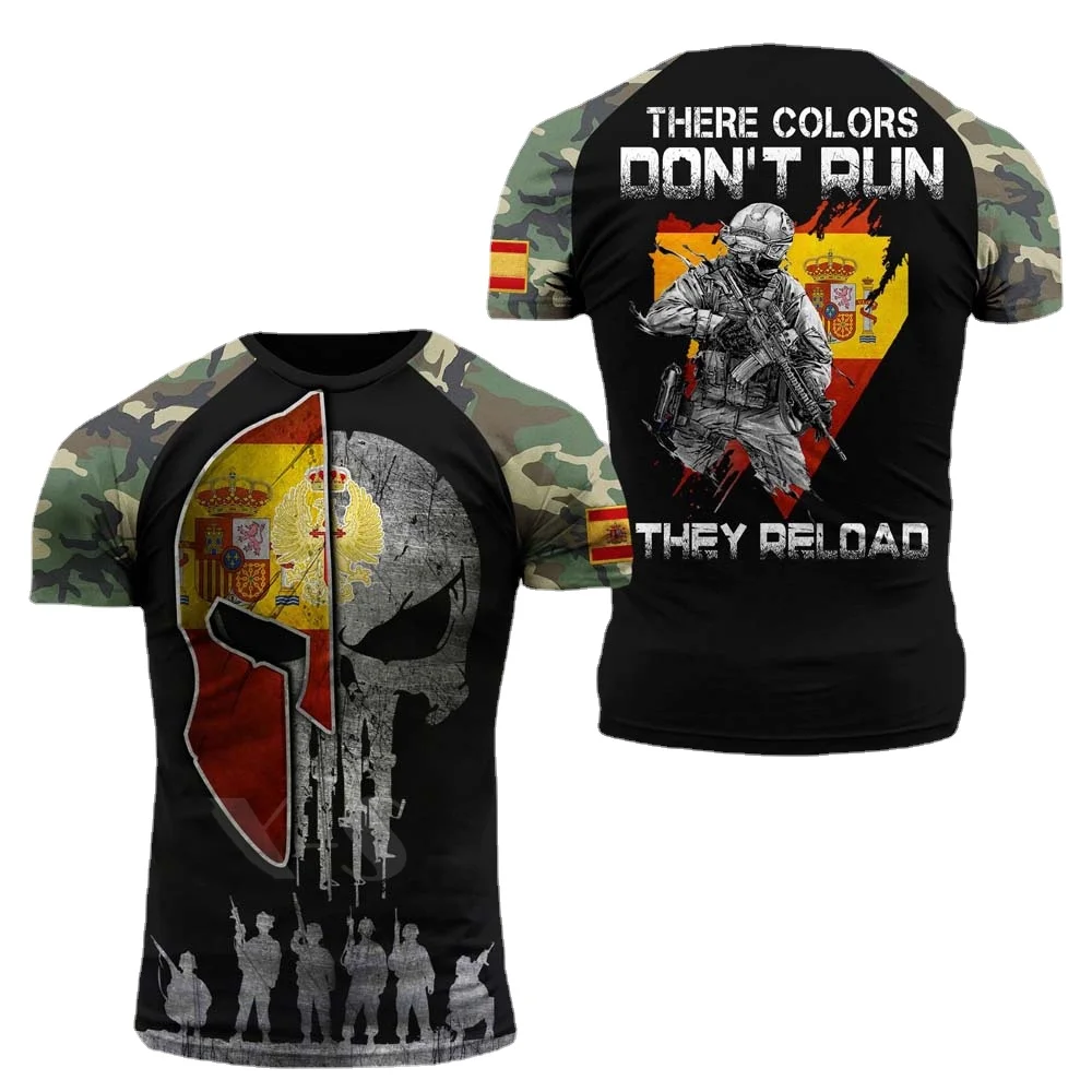 

Men T-Shirts Spain Flag T Shirts 3D Print Men Outdoor Oversized Short Sleeve Camo Military Clothing Harajuku Casual O-Neck Tops