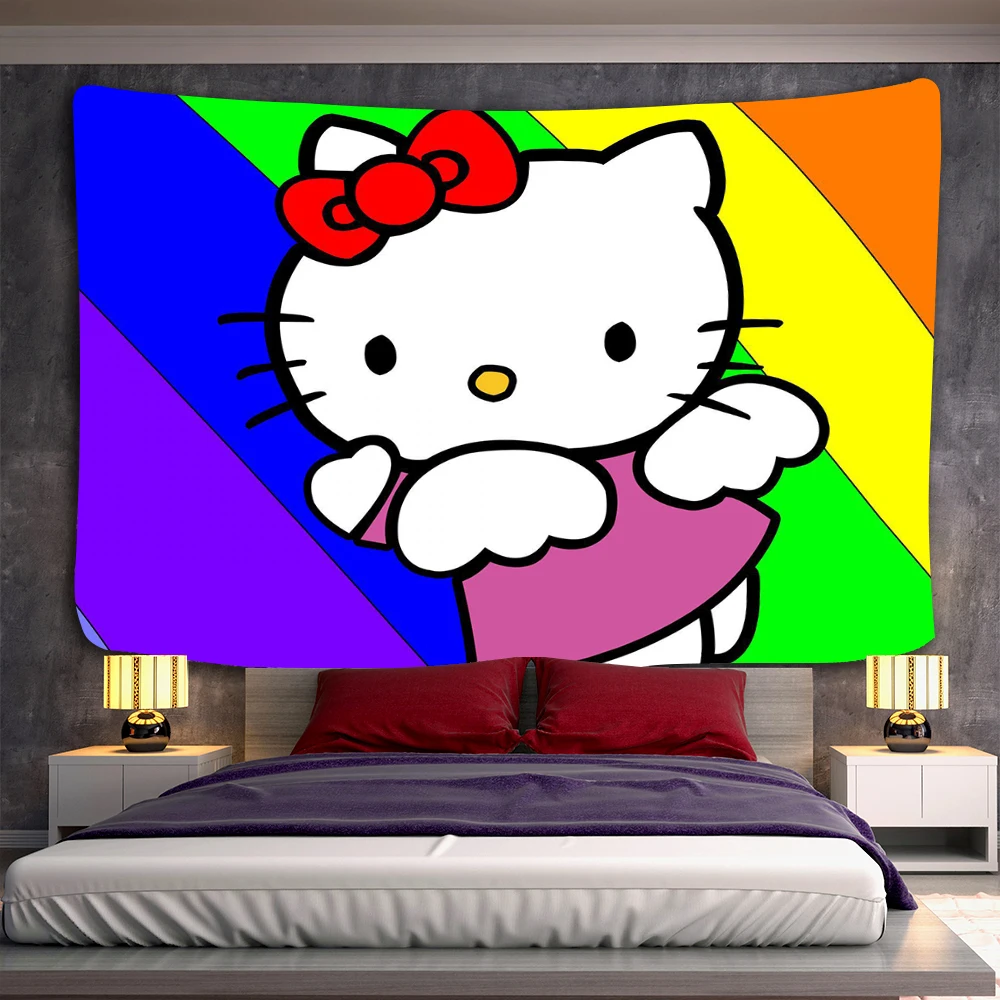 

New Tapestry Hello Kitty cat cute Tapestry Aesthetic Room Decor Boho Hippe Tapestries Wall Carpets Bedroom Background Decoration